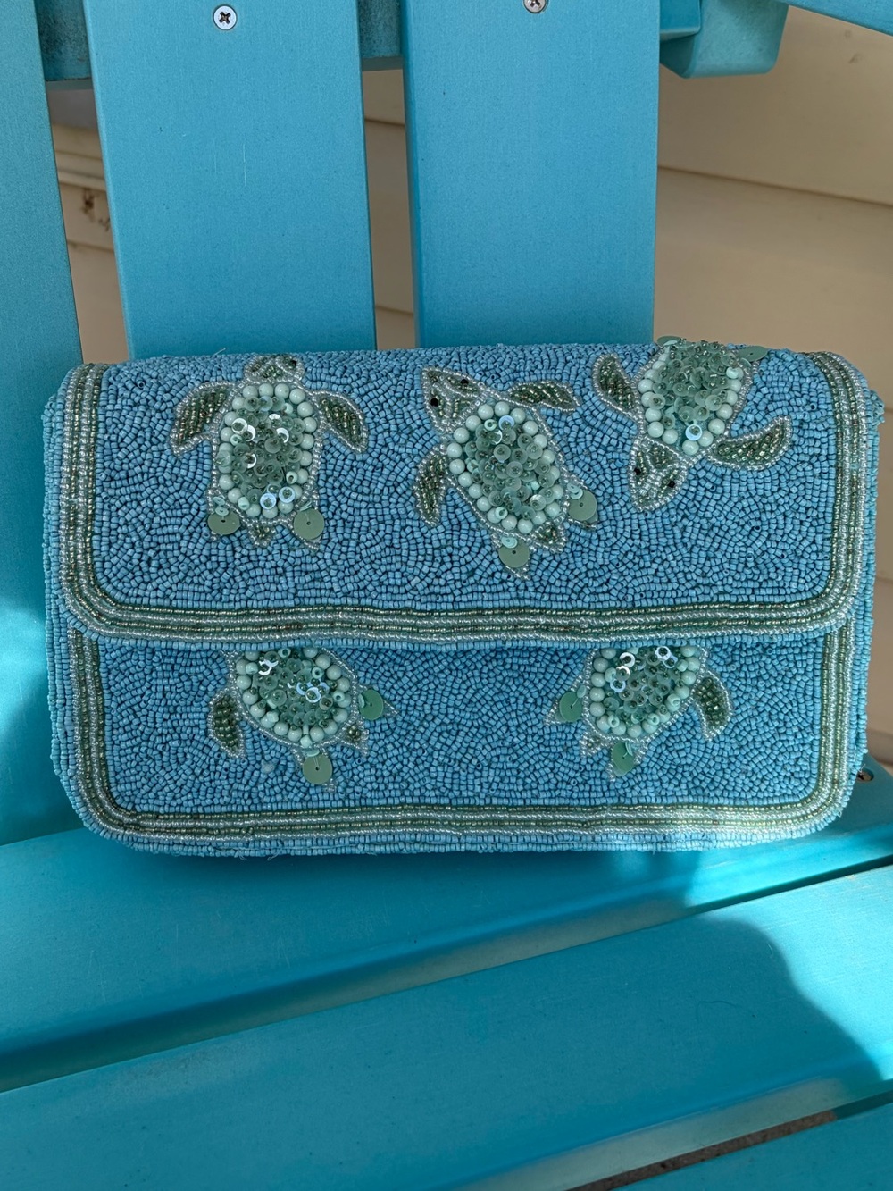 Viral TJ Maxx beaded turtle sea turtle bling shoulder bag purse blue green - Picture 7 of 10